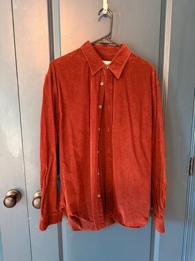 Mens Casual Corduroy Button-Down Shirt in Rust